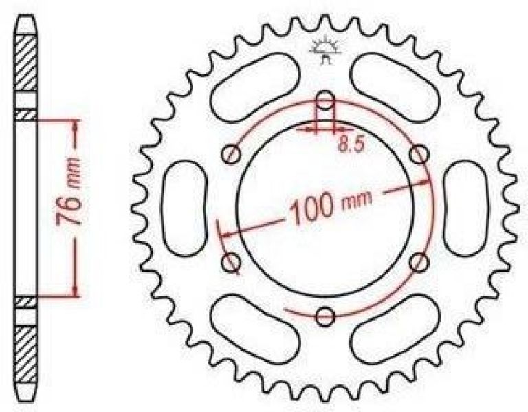 Oceľová rozeta pre sekundárne reťazy typu 428, JT - Anglicko (48 zubov)