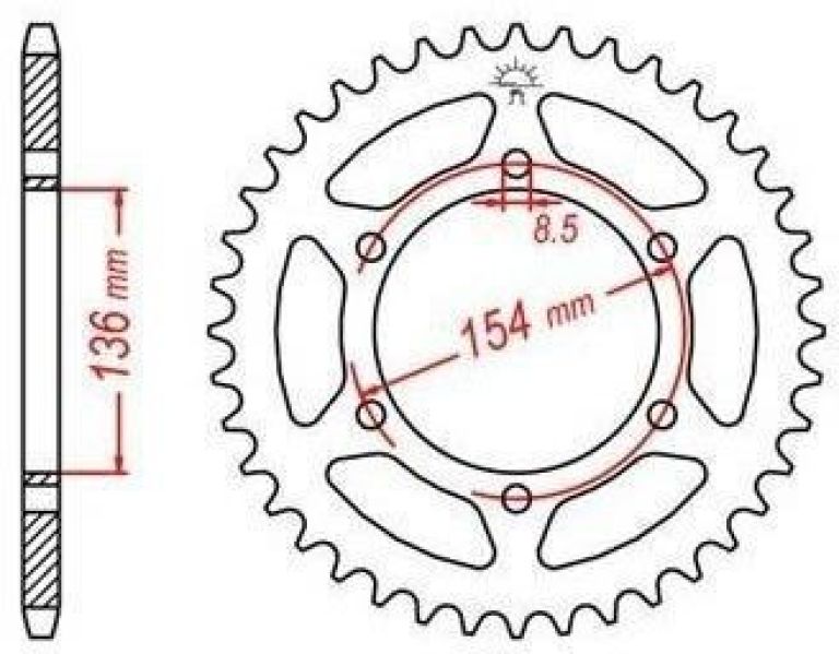Oceľová rozeta pre sekundárne reťazy typu 520, JT - Anglicko (47 zubov)
