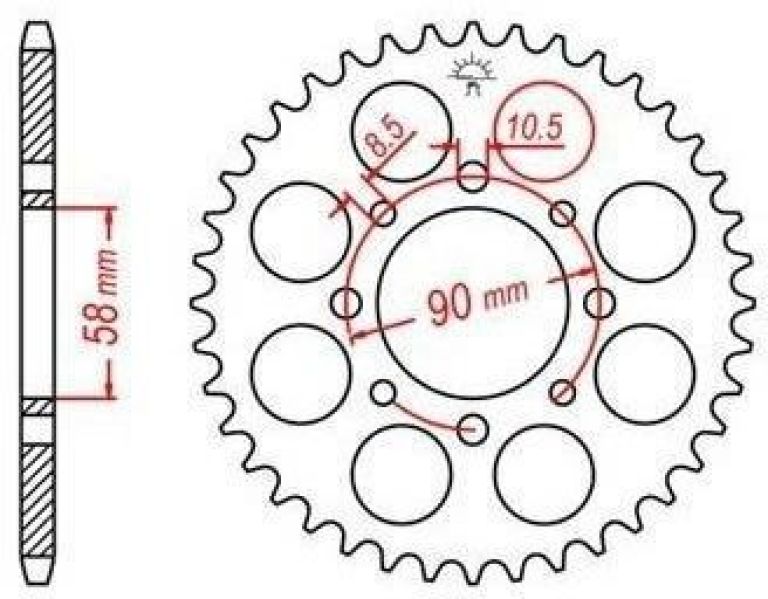Oceľová rozeta pre sekundárne reťazy typu 520, JT - Anglicko (44 zubov)