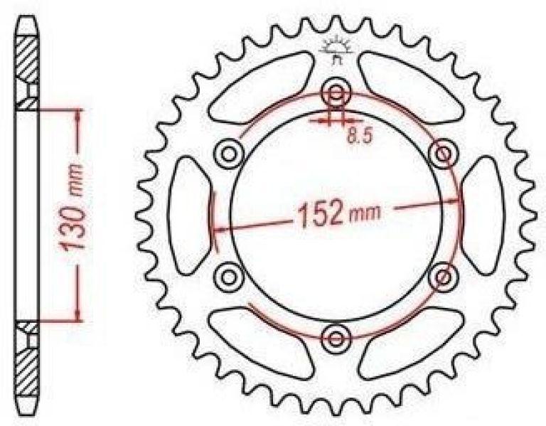 Oceľová rozeta pre sekundárne reťazy typu 520, JT - Anglicko (48 zubov)