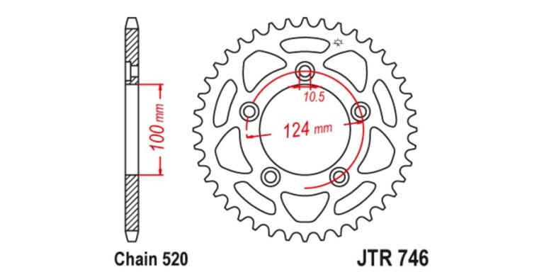 Oceľová rozeta pre sekundárne reťazy typu 520, JT (43 zubov)