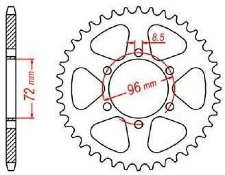 Oceľová rozeta pre sekundárne reťazy typu 525, JT - Anglicko (40 zubov)