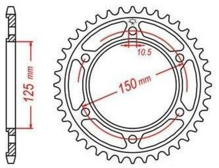 Oceľová rozeta pre sekundárne reťazy typu 525, JT - Anglicko (42 zubov)