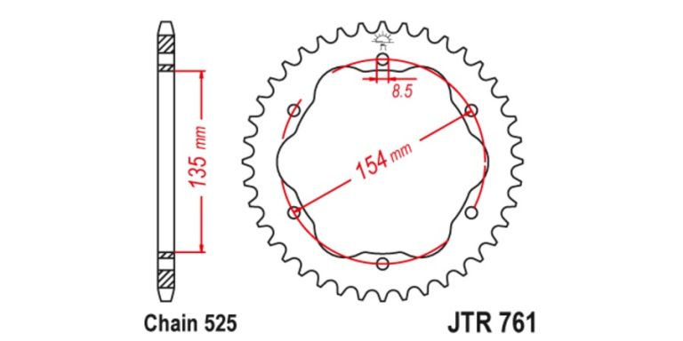 Oceľová rozeta pre sekundárne reťazy typu 525, JT (41 zubov)