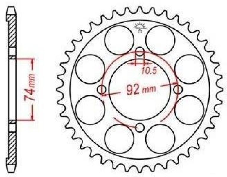 Oceľová rozeta pre sekundárne reťazy typu 530, JT - Anglicko (39 zubov)