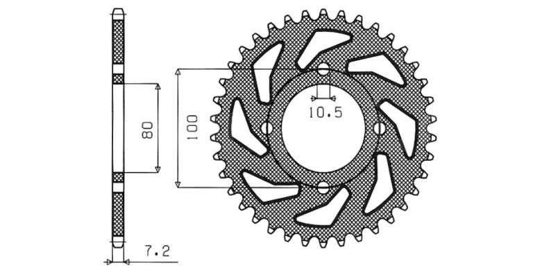 Oceľová rozeta pre sekundárne reťazy typu 428, SUNSTAR (45 zubov)