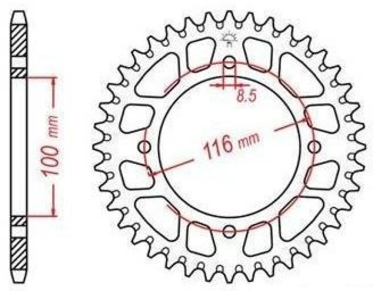 Duralová rozeta pre sekundárne reťazy typu 420, JT - Anglicko (49 zubov)