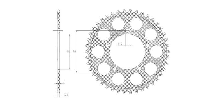 Duralová rozeta pre sekundárne reťazy typu 520, SUNSTAR (42 zubov)