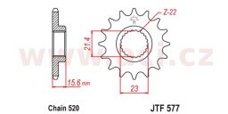 Reťazové koliesko s tlmiace gumovou vrstvou pre sekundárne reťazy typu 520, JT (15 zubov)