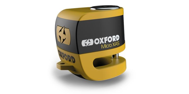 Zámok kotúčové brzdy Micro XA5, OXFORD (integrovaný alarm, žlutý/černý, priemer čapu 5,5 mm)