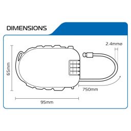 Zvinovacie lankový zámok RETRACTABLE COMBINATION LOCK, OXFORD (dĺžka 0,75 m, tl. 2,4 mm, čierny)