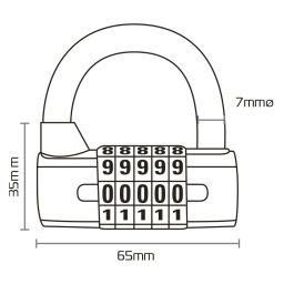 Zámok U profil 5-DIGIT, OXFORD (priemer čapu 7 mm, čierny)