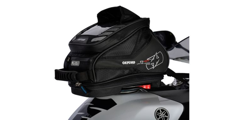 Tankbag na motocykel Q4R QR, OXFORD (čierny, s rýchloupínacím systémom na viečka nádrže, objem 4 l)