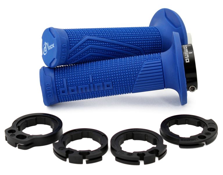 Gripy LOCK-ON D100 (offroad) dĺžka 125/130 mm (4 vačky), DOMINO (modré)