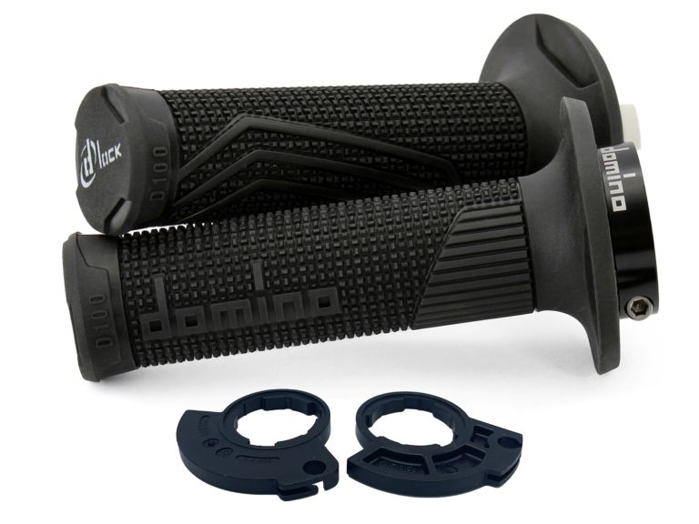 Gripy LOCK-ON D100 (offroad) dĺžka 125/130 mm (2 vačky), DOMINO (čierne)
