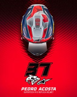 Prilba SUPERTECH R10 limitovaná edícia PEDRO ACOSTA, ALPINESTARS (modrá/červená/bílá matná)