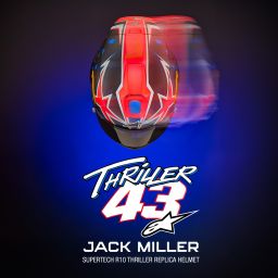 Prilba SUPERTECH R10 limitovaná edícia JACK MILLER, ALPINESTARS (matný karbon/červená/modrá/žlutá/bílá)