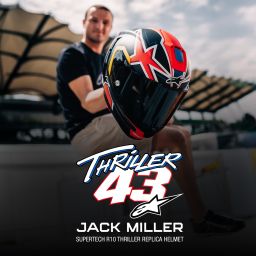 Prilba SUPERTECH R10 limitovaná edícia JACK MILLER, ALPINESTARS (matný karbon/červená/modrá/žlutá/bílá)