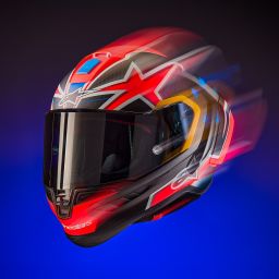 Prilba SUPERTECH R10 limitovaná edícia JACK MILLER, ALPINESTARS (matný karbon/červená/modrá/žlutá/bílá)