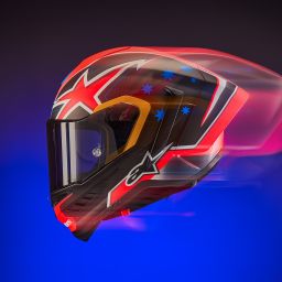 Prilba SUPERTECH R10 limitovaná edícia JACK MILLER, ALPINESTARS (matný karbon/červená/modrá/žlutá/bílá)