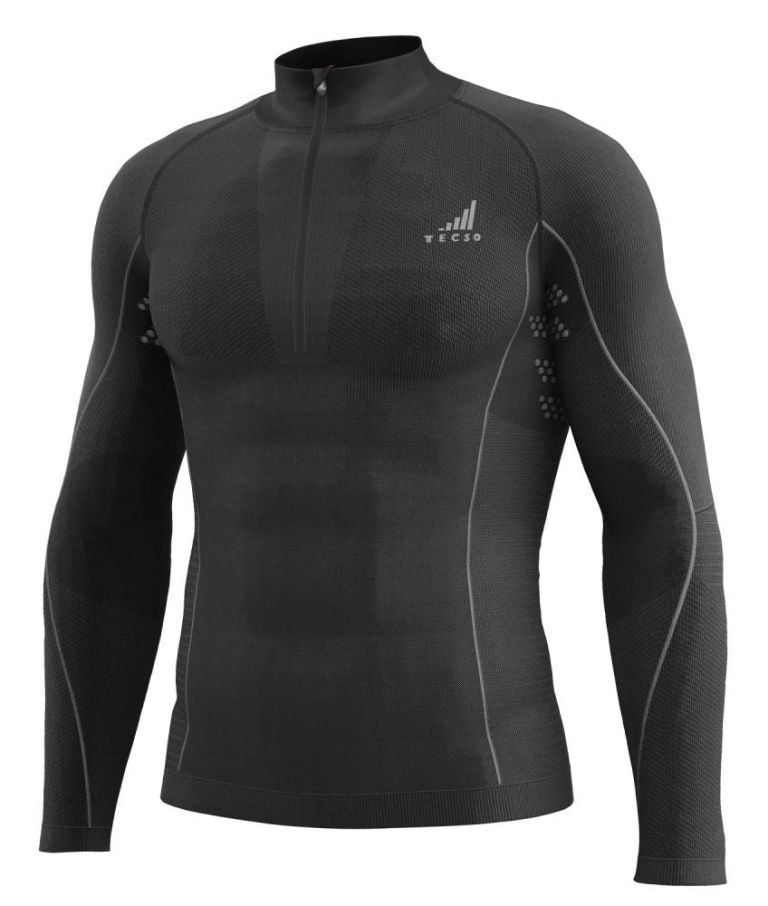 Funkčné triko s dlhým rukávom a golierom na zip K-MERINO, unisex TECSO (čierna)