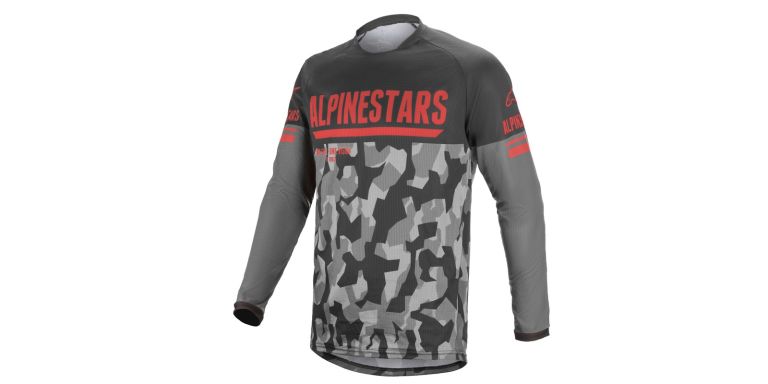Dres VENTURE R, ALPINESTARS (šedá camo/červená fluo/černá)