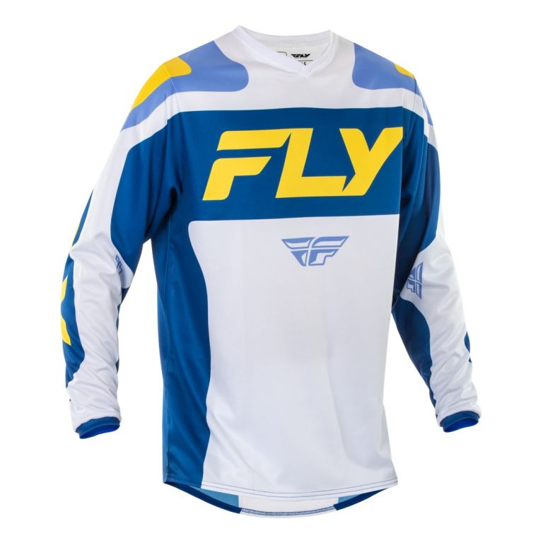 Dres F-16, FLY RACING - USA 2025 (bílá/modrá/žlutá)