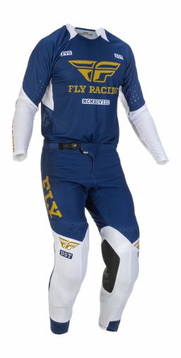 Nohavice EVOLUTION DST, FLY RACING - USA 2022 (modrá/bílá/zlatá)