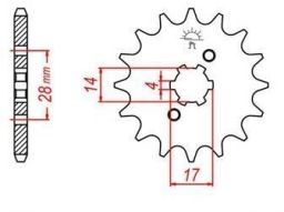 Reťazové koliesko pre sekundárne reťazy typu 420, JT - Anglicko (14 zubov)