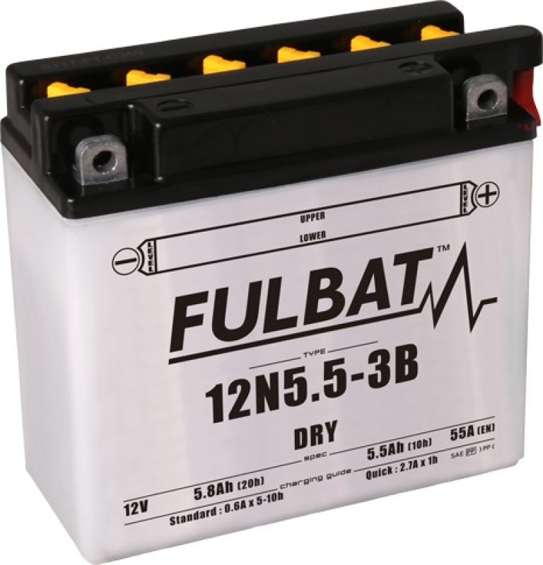 Batérie 12V, 12N5.5-3B, 5,5Ah, 55A, konvenčné 135x60x130, FULBAT (vr. balenie elektrolytu)