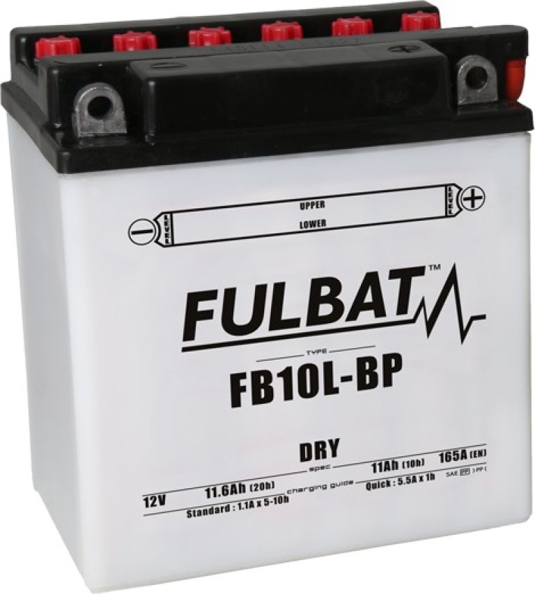 Batérie 12V, YB10L-BP, 11Ah, 165A, konvenčné 135x90x145, FULBAT(vč. balenie elektrolytu)
