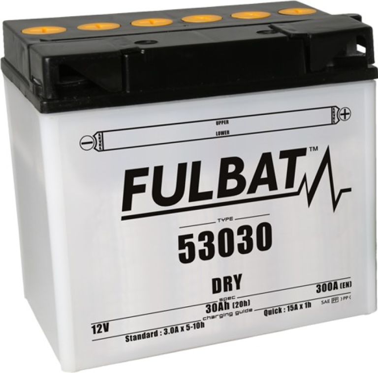 Batérie 12V, 53030, 30Ah, 300A, pravá, konvenčné 186x130x171, FULBAT (vr. balenie elektrolytu)