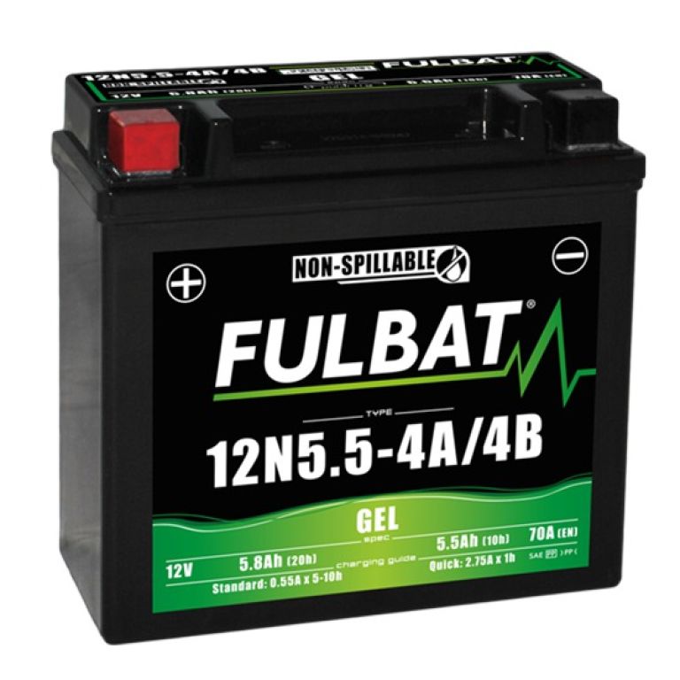 Batérie 12V, 12N5.5-4A/4B gél, 12V, 5.5Ah, 70A, bezúdržbová gél technológie 135x60x130 FULBAT (aktivovaná ve výrobe)