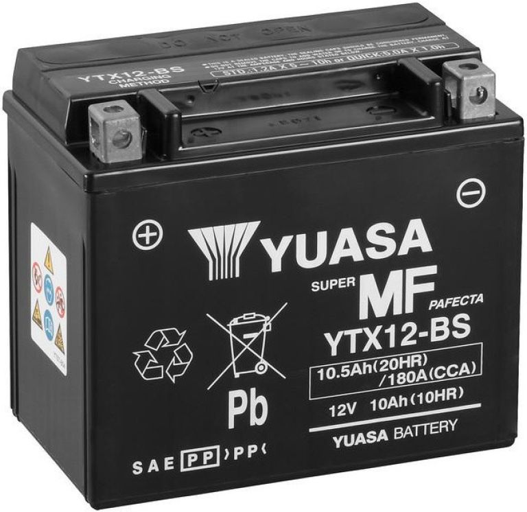 Motobatérie 12V, YTX12-BS, 10,5Ah, 180A, bezúdržbová MF AGM 150x87x130, YUASA originál (vr. balenie elektrolytu)