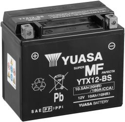 Motobatérie 12V, YTX12-BS, 10,5Ah, 180A, bezúdržbová MF AGM 150x87x130, YUASA originál (vr. balenie elektrolytu)
