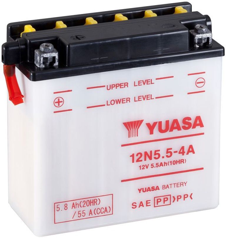 Motobatérie 12V, 12N5.5-4A, 5,8Ah, 55A, konvenčné 135x60x130, YUASA originál (suchá-nenaplněná, bez elektrolytu)