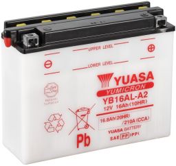 Motobatérie 12V, YB16AL-A2, 16,8Ah, 210A, konvenčné YUMICRON 207x72x164, YUASA originál (vr. balenie elektrolytu)