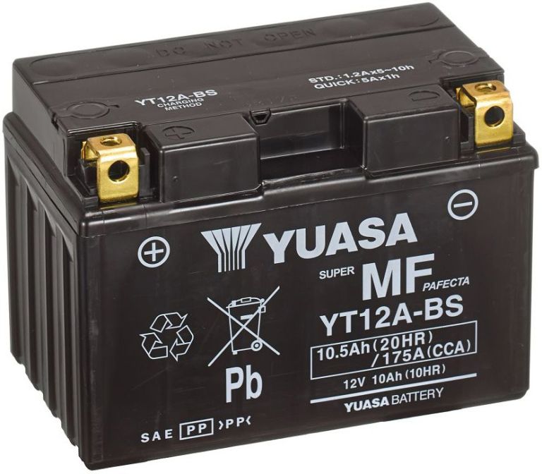 Motobatérie 12V, YT12A-BS, 10,5Ah, 175A, bezúdržbová MF AGM 150x87x105, YUASA originál (vr. balenie elektrolytu)