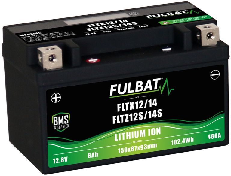 Lítiová batérie& LiFePO4& YTX12-BS, YTX14-BS, YTZ12S-BS, YTZ14S-BS& FULBAT& 12V, 8Ah, 480A, hmotnosť 1,20 kg, 150x87x93