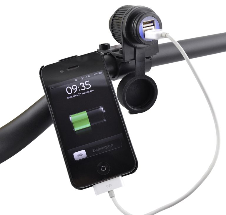 Dvojitá USB zásuvka s uchytením na riadidlá