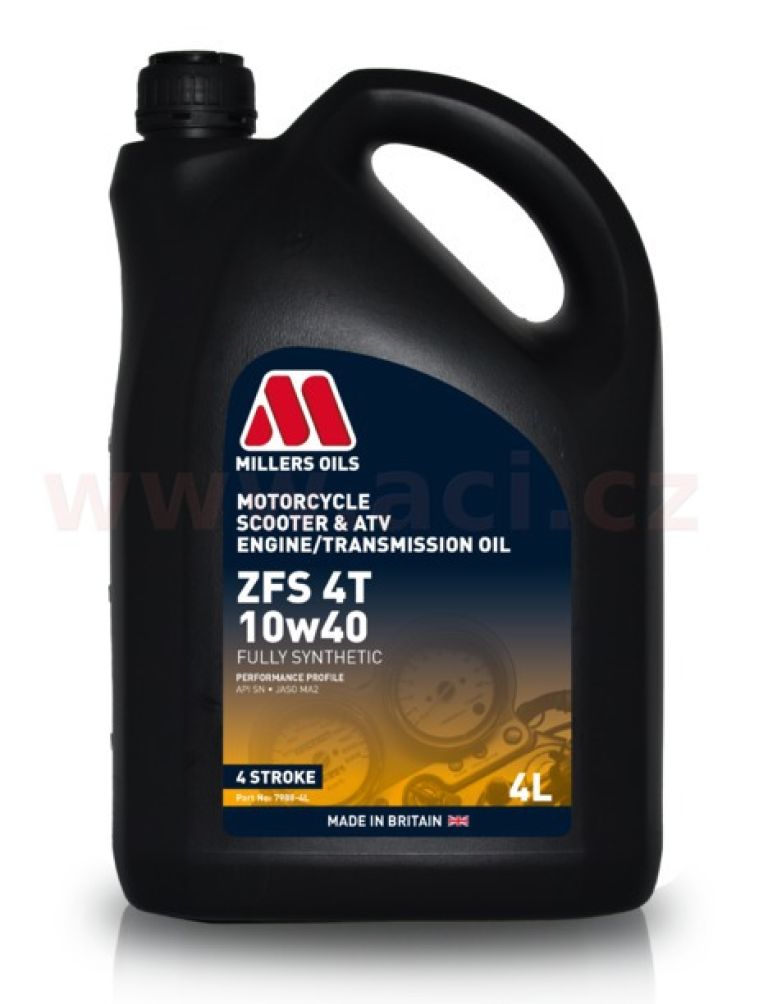 MILLERS OILS ZFS 10W40, plne syntetický olej pre 4T motory, vhodný pre aplikácie s mokrú spojkou 4 l