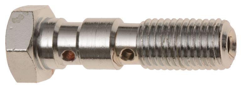 Průtokový skrutka dvojitý M10 x 1,25 mm (pochromovaná oceľ)