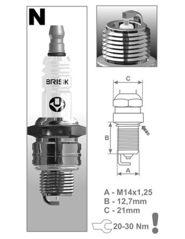 Zapaľovacie sviečka NR14S rad Silver, BRISK - Česká Republika