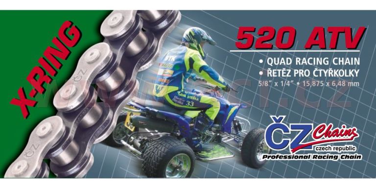 Reťaz 520ATV, ČZ - ČR (farba čierna, 92 článkov vr. rozpojovacie spojky CLIP)