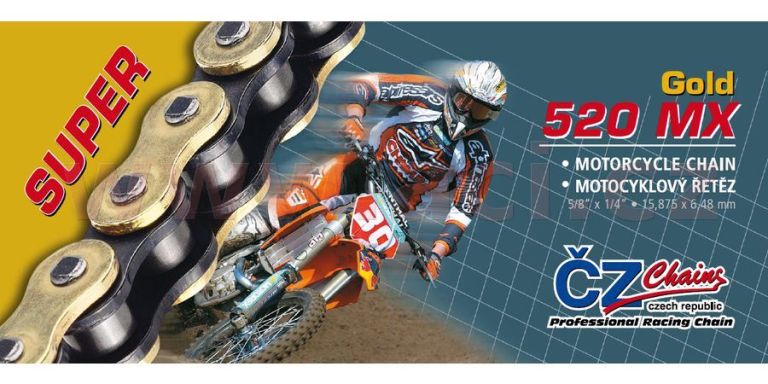 Reťaz 520MX, ČZ - ČR (farba zlatá, 114 článkov vr. rozpojovacie spojky CLIP)