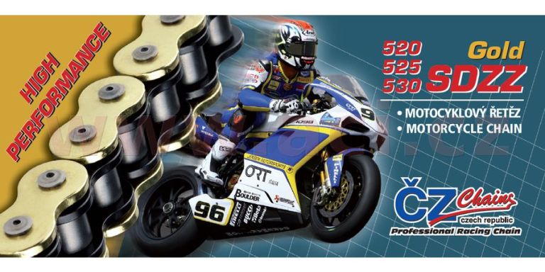 Reťaz 520SDZZ, ČZ - ČR (farba zlatá, 110 článkov vr. nitovacie spojky RIVET)