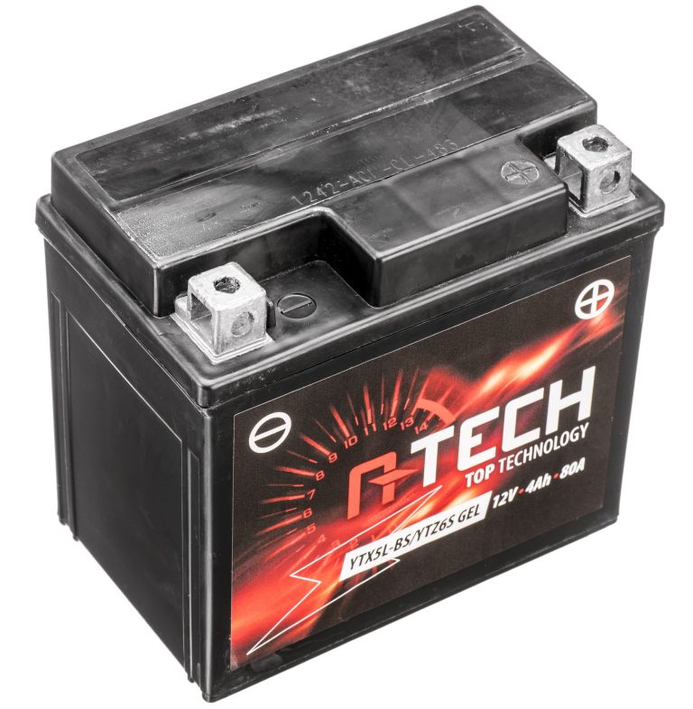 Batérie 12V, YTX5L-BS/YTZ6S gél, 4Ah, 80A, bezúdržbová gél technológie 113x70x105, A-TECH (aktivovaná ve výrobe)