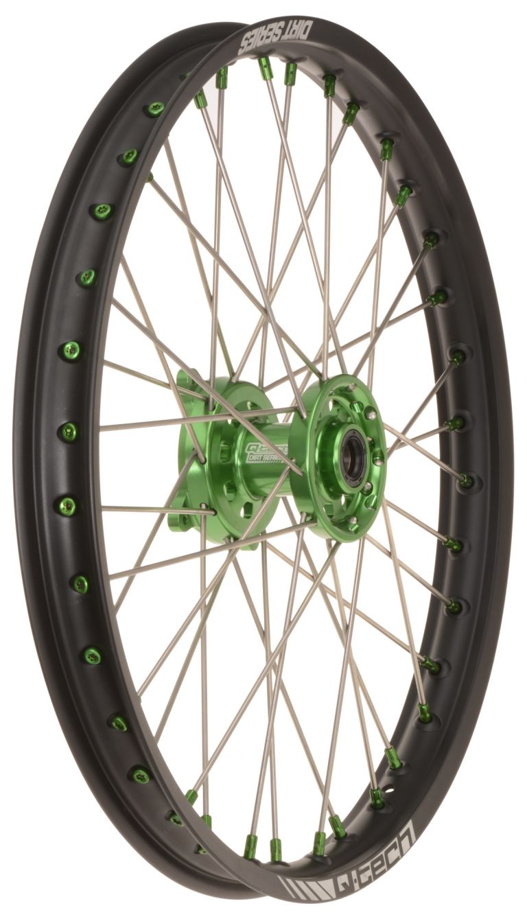 Predné kolo kompletné (21" x 1,6") KAWASAKI, Q-TECH (čierny ráfek, zelený stred)