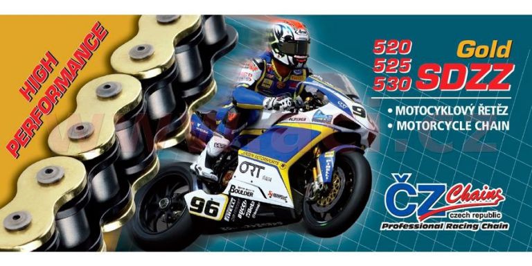 Reťaz 525SDZZ, ČZ (farba zlatá, 124 článkov vr. nitovacie spojky RIVET)