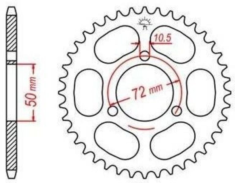 Oceľová rozeta pre sekundárne reťazy typu 420, JT - Anglicko (37 zubov)